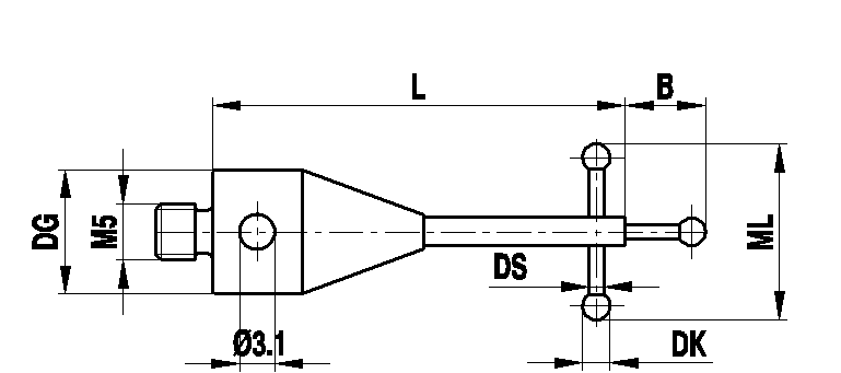 M5 щуп для измерения резьбы, рубиновый шарик Ø1.8 мм, стержень из карбида вольфрама, ML 10.00 мм, для систем ZEISS A-5555-0076